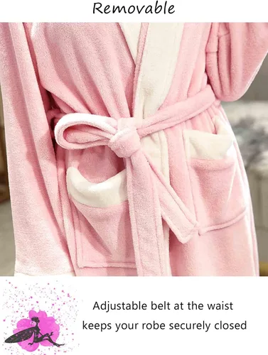 Vista 3 de Artfasion Batas de baño largas y suaves con capucha para mujer, ropa de dormir cálida para invierno, bata de regalo