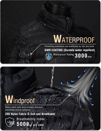 Vista 6 de Rapoo Chaquetas acolchadas para hombre, chaquetas de invierno ligeras, resistentes al agua, resistentes al viento, aisladas