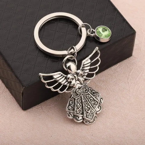 Vista 3 de BNQL Llavero de ángel de la guarda con piedra natal conmemorativa, regalo personalizado