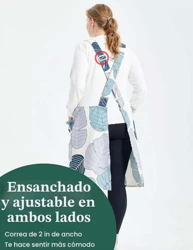 Vista 3 de Delantales grandes de talla grande para mujer con bolsillos de algodón y lino para hornear cocina banana ( Banana Leaf )