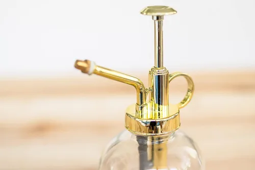 Vista 2 de Regadera de cristal para plantas – Botella de spray de 8 onzas de oro para plantas – Regadera con una sola mano para plantas