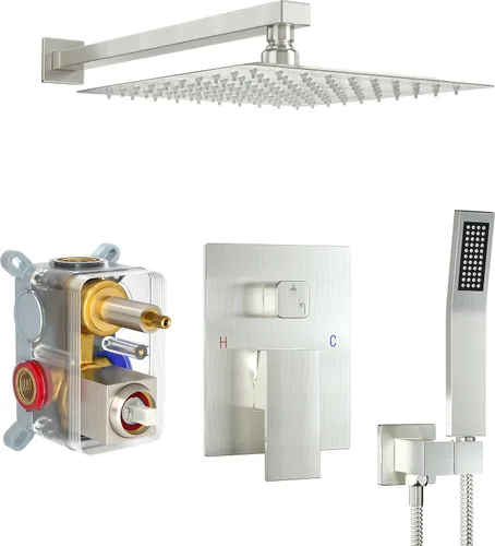 Vista 9 de Sistema de ducha dorado cepillado con cabezal de ducha de lluvia de 10 pulgadas y boquilla de bañera cUPC-certified pressure balance brass valve