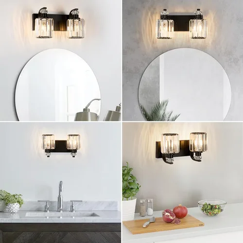 Vista 7 de Lámparas de baño negras con pantalla de cristal K9, iluminación de baño sobre espejo, luces de tocador para sala de estar, dormitorio, baño