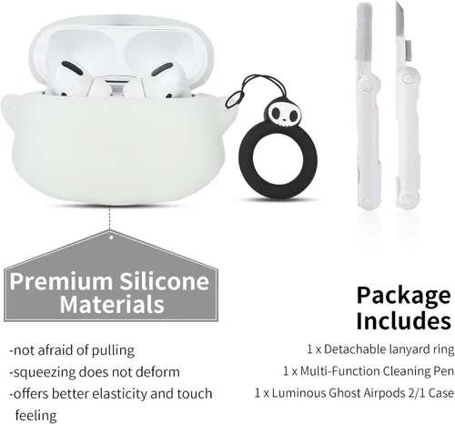 Vista 4 de Funda de carga compatible con Apple AirPods Pro de 2ª/1ª generación con kit de limpieza, luminosa funda protectora de silicona suave 3D