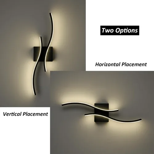 Vista 3 de Lámpara de pared con luz LED moderna, minimalista, industrial, de 24" en negro, para espacios pequeños, lámpara de pared con cableado para baño