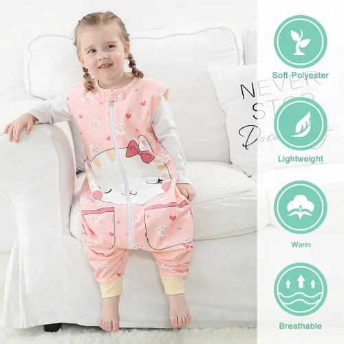 Vista 3 de MICHLEY Manta unisex para bebé, saco de dormir sin mangas con pies, gato, 1-3T