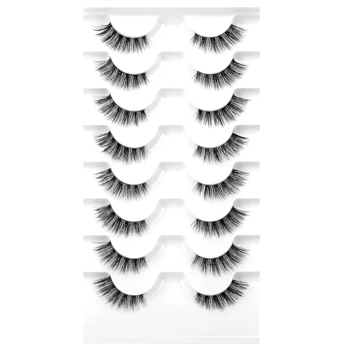 Vista 80 de Pooplunch - Pestañas postizas estilo ojo de gato, extensión de volumen 8D natural, finas, cortas, de visón sintético, tiras de pestañas postizas