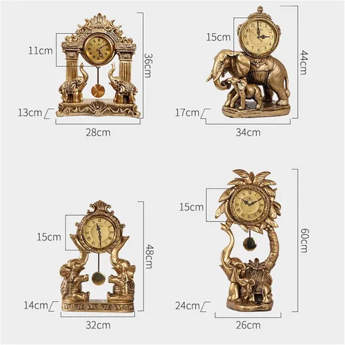 Vista 2 de SUNESA Reloj de mesa, reloj de péndulo, escritorio, elefante, reloj de escritorio, adornos, hogar, sala de estar, retro, de madera, reloj de 1