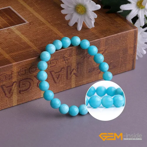 Vista 2 de GEM-Inside - Pulsera de cuarzo de cristal hecha a mano de 0.276 in de grado AAA, con cuentas redondas, elástica, energía, reiki, chakras, para azul