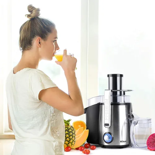 Vista 9 de Extractor de jugos centrífugo de 850W de potencia, extractor de jugos con boca ancha de 3 pulgadas y 2 velocidades con luz LED, licuadora de jugos