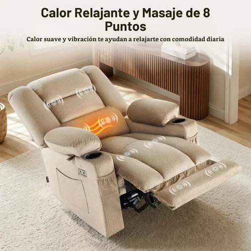 Vista 4 de MCombo Silla reclinable con calor y masaje para sala PR670 (beige)