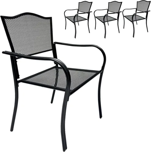 Vista 8 de Paquete de 4 sillas de metal para patio, sillas de comedor al aire libre para todo tipo de clima, con malla transpirable para jardín, piscina, patio