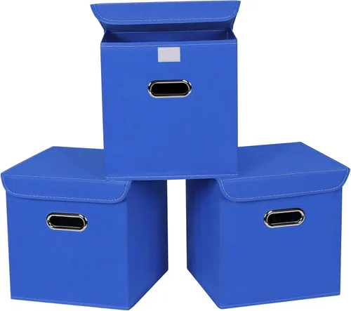 Vista 9 de Organizadores de Armario Contenedores de Almacenamiento de Tela Con Tapas Organizador de Cubo de Almacenamiento Plegable Cesta Con Asas, Cajas