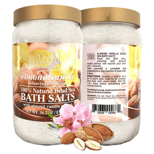 Vista 8 de Dead Sea Collection Sales de baño con almendra y vainilla – Sal pura del Mar Muerto y aceite de almendras dulces – Nutritiva calmante y relajante
