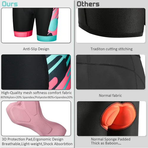 Vista 4 de DEALYORK Pantalones cortos de ciclismo para mujer, acolchados en 3D con bolsillo, pantalones de ciclismo de montaña, ergonómicos de cintura alta