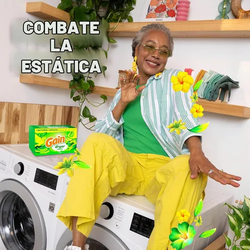 Vista 2 de Gain Hojas de secadora Plus Wrinkle Release, aroma original, 120 unidades, combate la estática con un toque de aroma, sábanas de lavandería