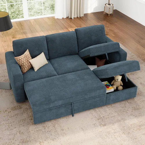 Vista 5 de HONBAY Sofá cama modular modular con cama extraíble, sofá en forma de L con almacenamiento, sofás modulares seccionales para sala de estar