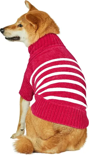 Vista 5 de Blueberry Pet - Suéter de chenilla suave y acogedor con rayas elegantes para perro en rosa intenso, longitud de espalda de 56 cm, paquete de 1 ropa