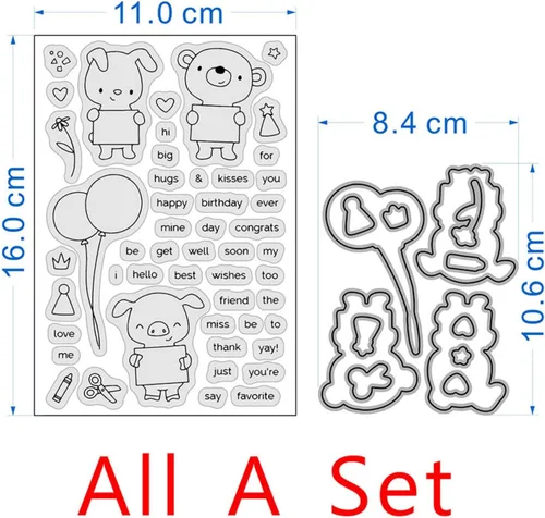 Vista 2 de Juego de sellos y troqueles de animales y palabras para hacer tarjetas, sellos transparentes y troqueles de corte de metal para álbumes de recortes