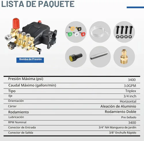 Vista 8 de TOOLCY Bomba de lavadora a presión de 3400 PSI Bomba triple horizontal del 3.0 GPM con descargador de ajuste de presión, 5 puntas de boquilla