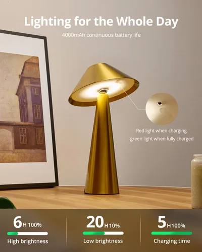 Vista 3 de Bojim Lámpara de mesa inalámbrica recargable, luces LED de mesa inalámbricas, funciona con pilas, táctil para 3 colores regulables, impermeable IP54