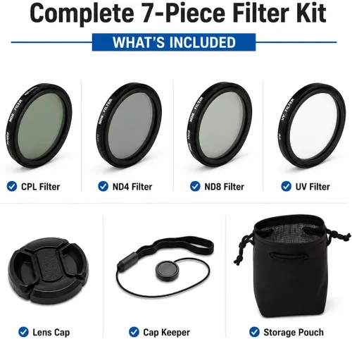 Vista 2 de Kit de filtro de 1.457 in para drones DJI Phantom serie 3. El kit incluye: CPL, ND4, ND8, UV, tapa de lente, protector de tapa + paño de microfibra