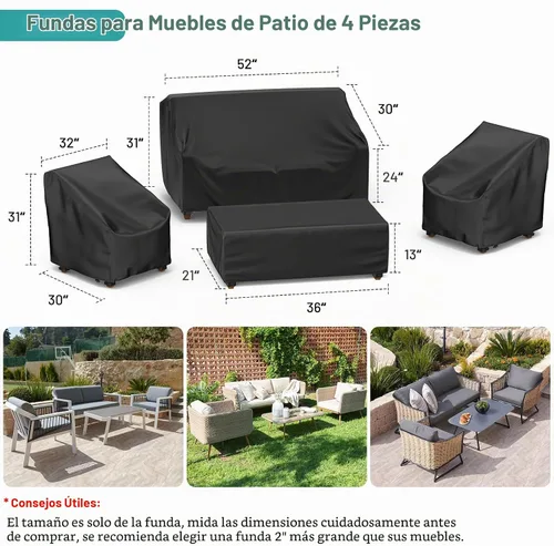 Vista 2 de Mrrihand Fundas para muebles de patio, 4 piezas, funda impermeable para muebles de exterior, incluye funda para sofá exterior, 2 fundas para sillas