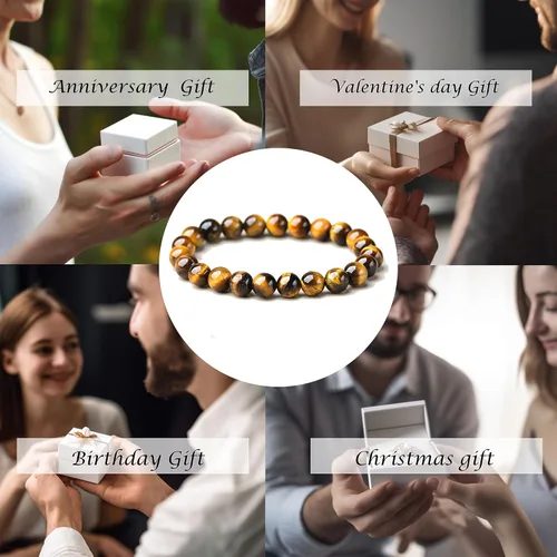 Vista 12 de Tigers Eye Protection Handmade Bracelet Best Present For Men Women Attract Wealth Chakra Feng Shui Stretchy Beaded Bracelets Lucky Friendship