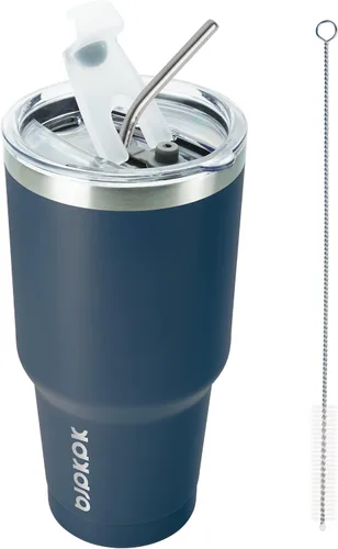 Vista 38 de BJPKPK Vaso térmico negro con tapa y pajita, de acero inoxidable, de 20 onzas, para café Pintura de caucho negro