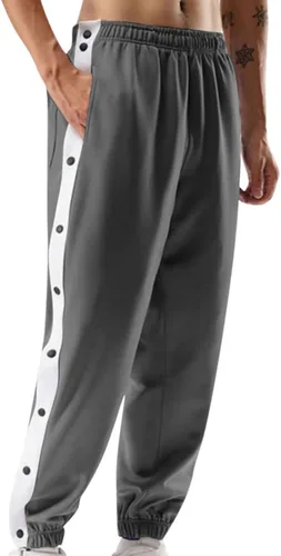 Vista 2 de Pantalones deportivos para hombre, con abertura lateral, con botones a presión, a rayas, pantalones deportivos casuales de entrenamiento