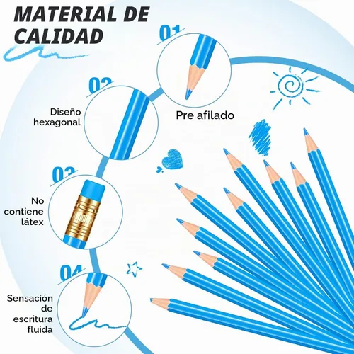 Vista 3 de Chinco 12 lápices azules con borrador HB lápices borrables