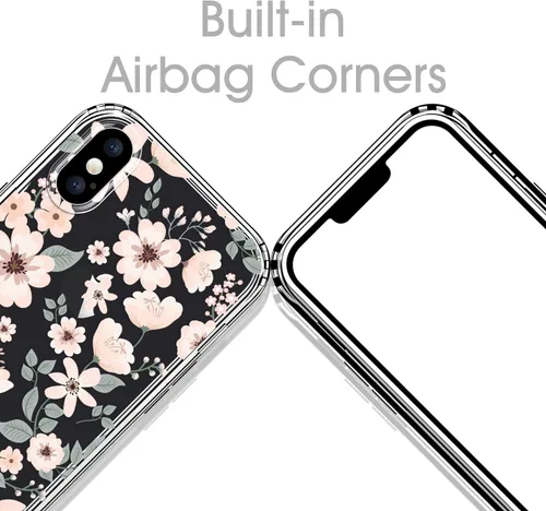 Vista 2 de GYZYA Funda para iPhone X y iPhone Xs, 5.8 pulgadas transparente con diseño floral, lindo protector delgado parachoques de TPU + cubierta trasera a