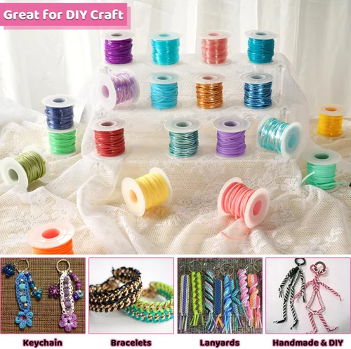 Vista 4 de KAMJUNTAR Kit de cuerda para cordón, 30 rollos de cuerda Gimp de plástico para cordón, kit de 6 cuerdas de plástico para hacer joyas de amistad, kit
