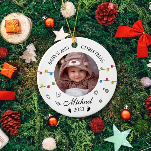 Vista 5 de Foto personalizada para el primer adorno de Navidad del bebé 2026, regalo de recuerdo del bebé, adornos de foto de primera Navidad para bebé