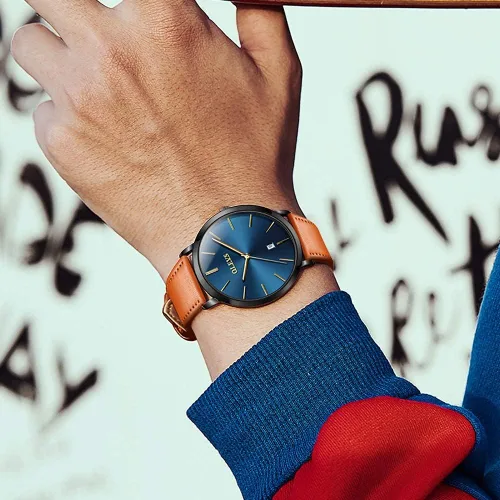 Vista 8 de OLEVS Reloj para hombre, de lujo, ligero, de cuero, impermeable, con movimiento japonés, para hombre, con fecha, calendario, minimalista, ultrafino