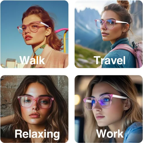 Vista 6 de Lentes inteligentes para mujer, lentes filtrantes de luz azul, tacto inteligente, carga magnética, protección UV400, audio de sonido claro