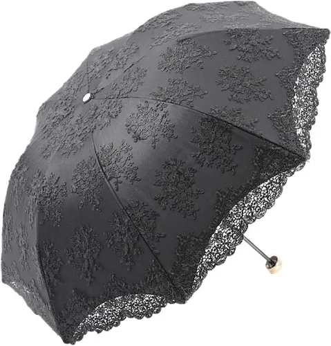 Vista 22 de Honeystore Sombrilla de viaje de encaje plegable anti-uv paraguas bordado a prueba de viento 2 Plegables Negro