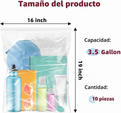 Vista 2 de Bolsas de almacenamiento con cierre de cremallera de plástico Yotelab de 3.5 galones, Bolsas de almacenamiento transparentes reutilizables de 16x19