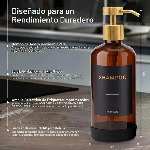 Vista 4 de Prus Waso Juego de dispensador de champú de ducha, ámbar y dorado Ámbar y oro