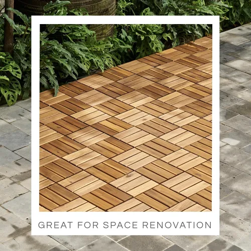 Vista 9 de Azulejos de cubierta premium, 10 piezas de suelo de patio - teca