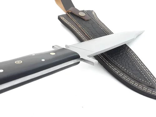 Vista 5 de Nooraki - Cuchillo de caza de espiga completa hecho a mano de 15 pulgadas con funda de cuero, cuchillo Bowie multiusos con mango de micarta