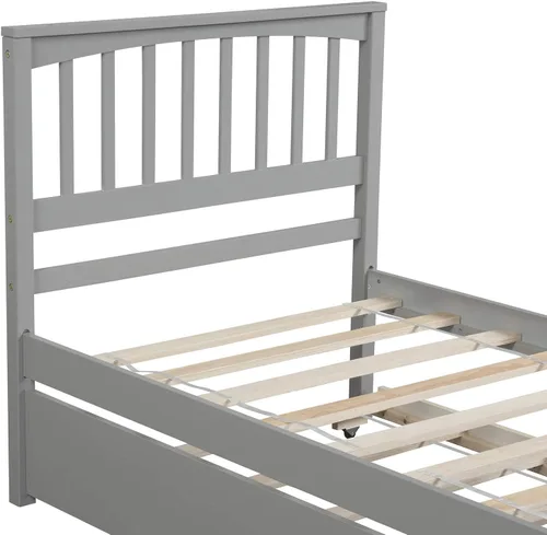 Vista 8 de Harper & Bright Designs Cama de tamaño individual con nido, cama de plataforma de madera con cabecero, marco de cama para niños con soporte