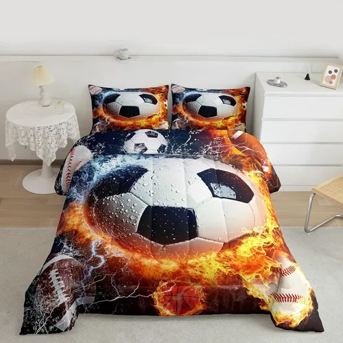 Vista 169 de Juego de ropa de cama de baloncesto para niños y adolescentes, juego de edredón deportivo para niños, tamaño matrimonial, suave, ligero, decoración