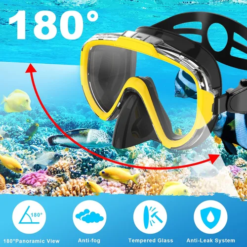 Vista 2 de Snorkeling Gear for Adults, Dry Top Snorkel Set with Panoramic Anti-Leak and Anti-Fog Tempered Glass Lens, Adjustable Snorkeling Set for Scuba