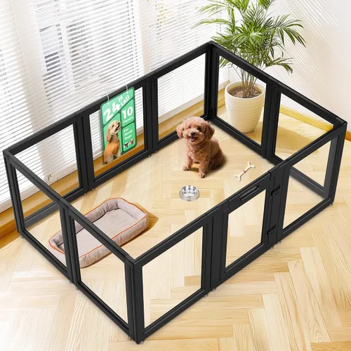 Vista 27 de FXW AuraSpace - Cerca acrílica para perros pequeños, para interiores, 24 pulgadas, 2 paneles, incluye 1 puerta y 1 panel, color negro