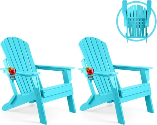 Vista 15 de FUNBERRY Silla plegable Adirondack, sillas de hoguera de HDPE para todo tipo de clima con portavasos para exteriores HDPE All Weather