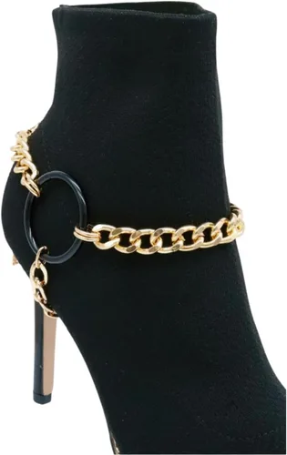Vista 8 de Pulsera de botas de moda para mujer, cadena de metal, zapato de motociclista, negro, círculo, borla dorada, Metal