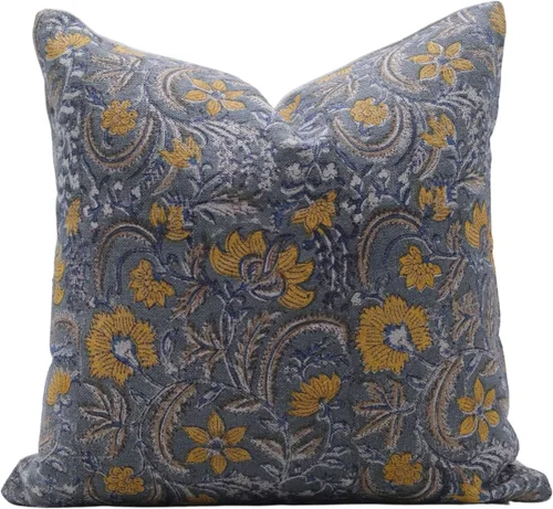 Vista 12 de Funda de cojín hecha a mano con estampado de bloques de 14 x 14 pulgadas, de lino puro, para otoño, verano, decoración de primavera para sofá, cama