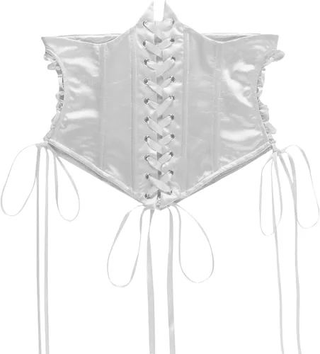 Vista 4 de ETATNG Vestido de corsé de dos piezas con cordones para mujer, con hombros descubiertos, manga acampanada, casual, mini vestido de fiesta