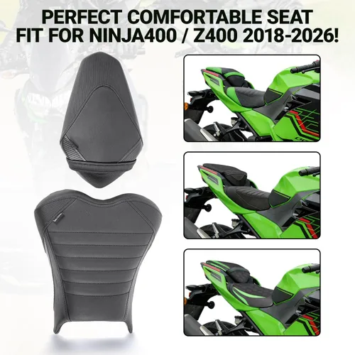 Vista 2 de Almohadilla de Asiento para Motocicleta Delantero Conductor Trasero Pasajero para Kawasaki Ninja400 Z400 2018 2019 2020 2021 2022 2023 2024 2025